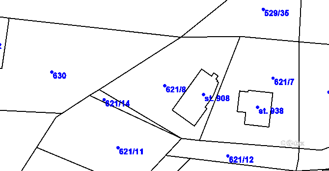 Parcela st. 621/8 v KÚ Kamenný Přívoz, Katastrální mapa