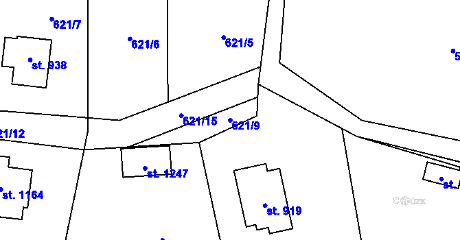 Parcela st. 621/9 v KÚ Kamenný Přívoz, Katastrální mapa