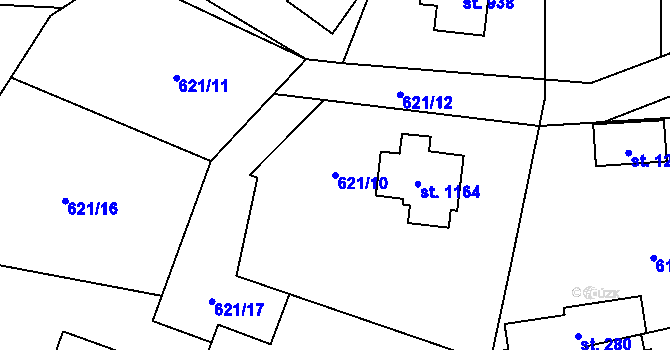 Parcela st. 621/10 v KÚ Kamenný Přívoz, Katastrální mapa