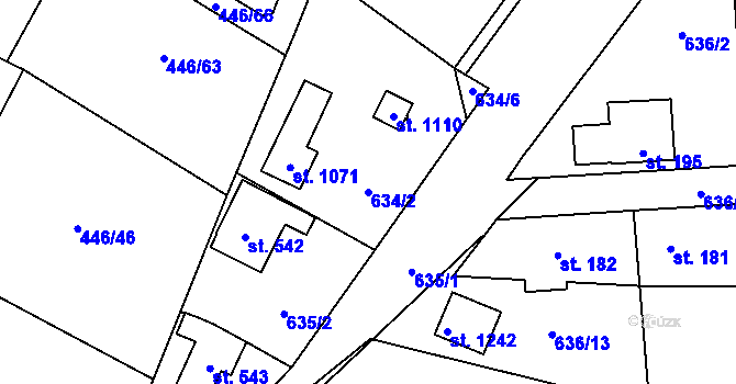 Parcela st. 634/2 v KÚ Kamenný Přívoz, Katastrální mapa