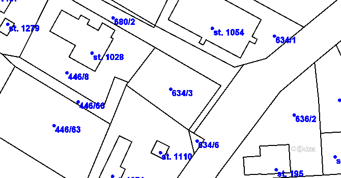 Parcela st. 634/3 v KÚ Kamenný Přívoz, Katastrální mapa