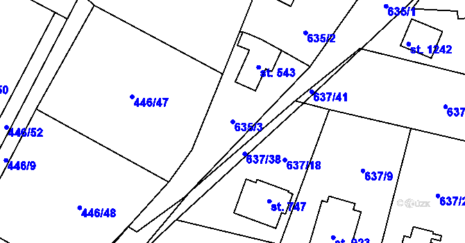Parcela st. 635/3 v KÚ Kamenný Přívoz, Katastrální mapa