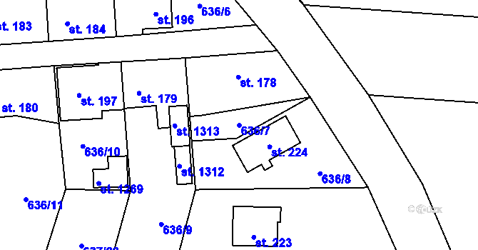 Parcela st. 636/7 v KÚ Kamenný Přívoz, Katastrální mapa
