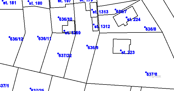 Parcela st. 636/9 v KÚ Kamenný Přívoz, Katastrální mapa
