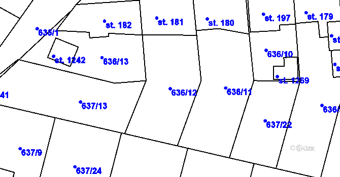 Parcela st. 636/12 v KÚ Kamenný Přívoz, Katastrální mapa