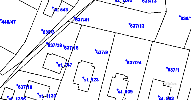 Parcela st. 637/9 v KÚ Kamenný Přívoz, Katastrální mapa