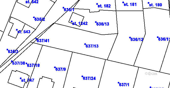 Parcela st. 637/13 v KÚ Kamenný Přívoz, Katastrální mapa
