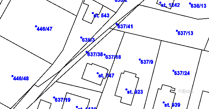 Parcela st. 637/18 v KÚ Kamenný Přívoz, Katastrální mapa
