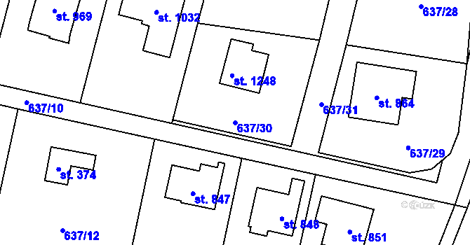 Parcela st. 637/30 v KÚ Kamenný Přívoz, Katastrální mapa
