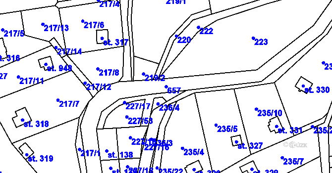 Parcela st. 657 v KÚ Kamenný Přívoz, Katastrální mapa