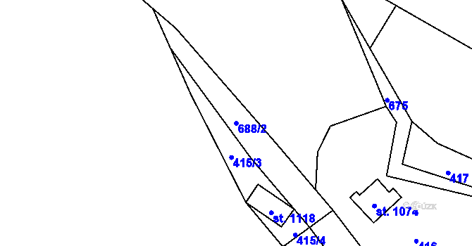 Parcela st. 688/2 v KÚ Kamenný Přívoz, Katastrální mapa