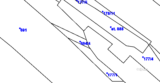 Parcela st. 694/4 v KÚ Kamenný Přívoz, Katastrální mapa