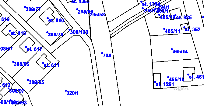 Parcela st. 704 v KÚ Kamenný Přívoz, Katastrální mapa