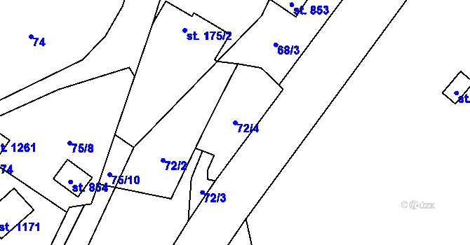 Parcela st. 72/4 v KÚ Kamenný Přívoz, Katastrální mapa