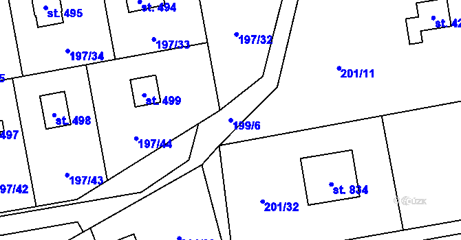 Parcela st. 199/6 v KÚ Kamenný Přívoz, Katastrální mapa