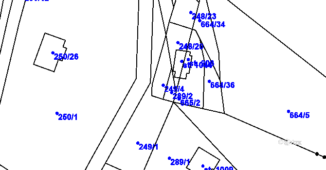 Parcela st. 249/4 v KÚ Kamenný Přívoz, Katastrální mapa