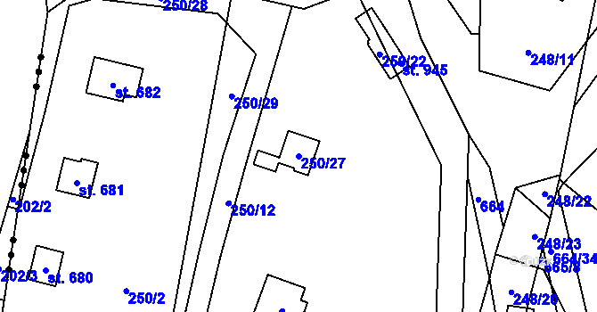 Parcela st. 250/27 v KÚ Kamenný Přívoz, Katastrální mapa