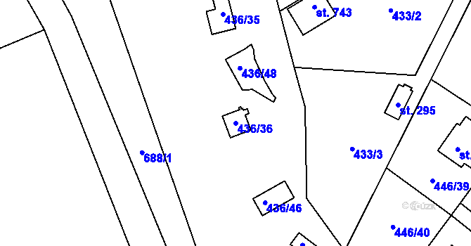 Parcela st. 436/36 v KÚ Kamenný Přívoz, Katastrální mapa