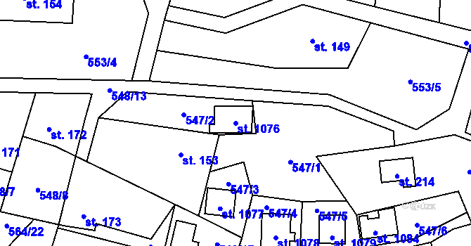 Parcela st. 1076 v KÚ Kamenný Přívoz, Katastrální mapa