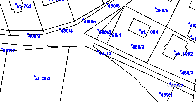Parcela st. 493/3 v KÚ Kamenný Přívoz, Katastrální mapa