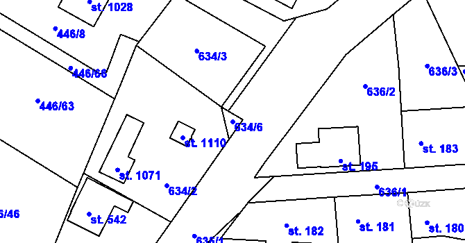 Parcela st. 634/6 v KÚ Kamenný Přívoz, Katastrální mapa