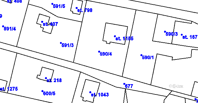 Parcela st. 590/4 v KÚ Kamenný Přívoz, Katastrální mapa