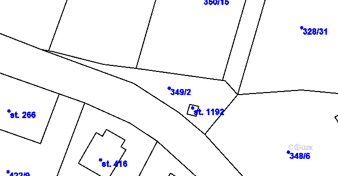 Parcela st. 349/2 v KÚ Kamenný Přívoz, Katastrální mapa