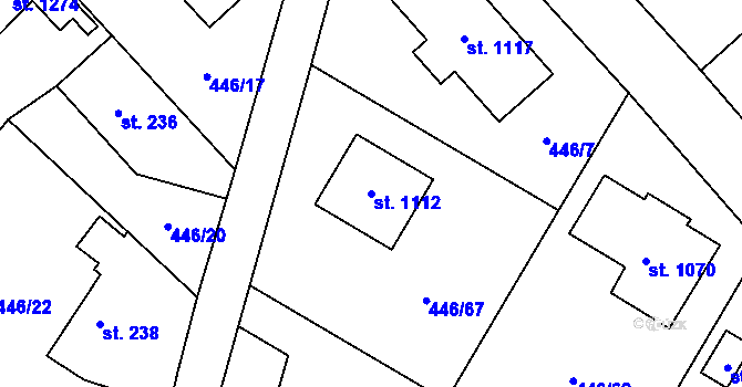 Parcela st. 1112 v KÚ Kamenný Přívoz, Katastrální mapa