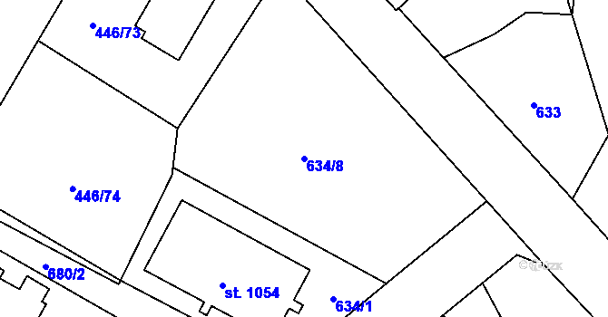 Parcela st. 634/8 v KÚ Kamenný Přívoz, Katastrální mapa