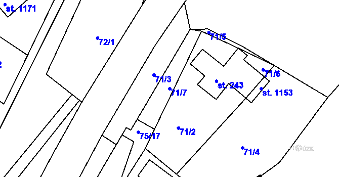 Parcela st. 71/7 v KÚ Kamenný Přívoz, Katastrální mapa