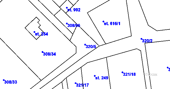 Parcela st. 320/5 v KÚ Kamenný Přívoz, Katastrální mapa