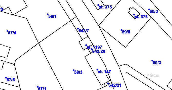 Parcela st. 1197 v KÚ Kamenný Přívoz, Katastrální mapa