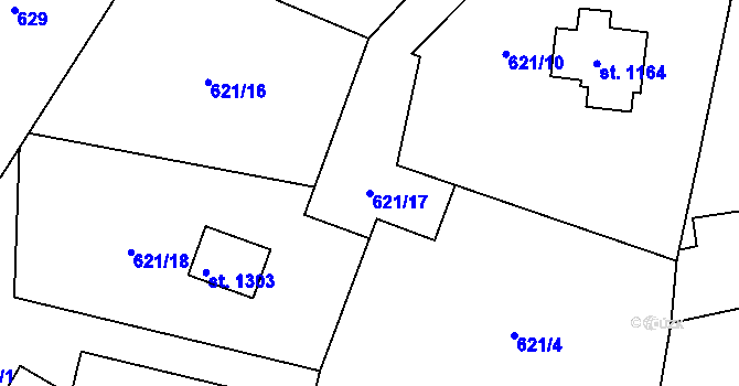 Parcela st. 621/17 v KÚ Kamenný Přívoz, Katastrální mapa