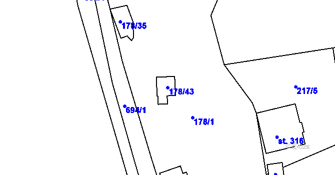Parcela st. 178/43 v KÚ Kamenný Přívoz, Katastrální mapa