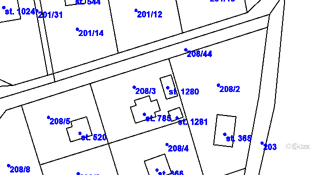 Parcela st. 1280 v KÚ Kamenný Přívoz, Katastrální mapa