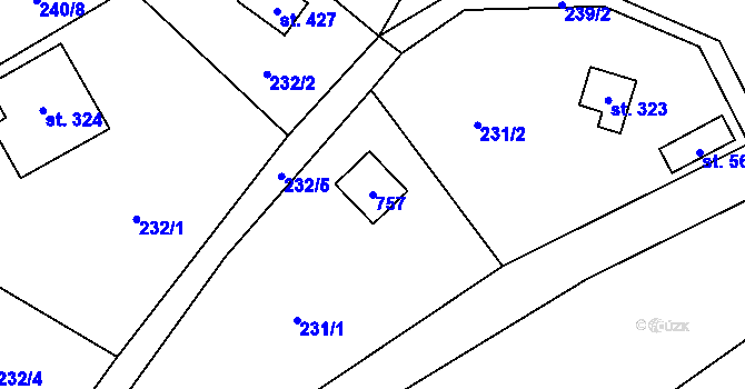 Parcela st. 757 v KÚ Kamenný Přívoz, Katastrální mapa
