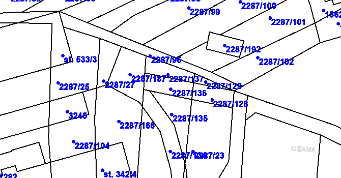 Parcela st. 2287/136 v KÚ Kamenný Újezd, Katastrální mapa