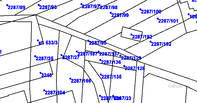 Parcela st. 2287/137 v KÚ Kamenný Újezd, Katastrální mapa
