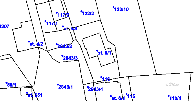 Parcela st. 5/1 v KÚ Kamenný Újezd, Katastrální mapa