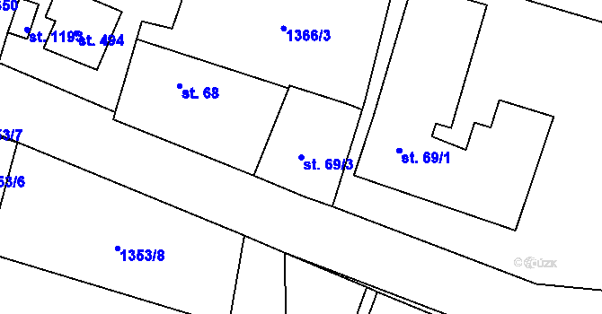 Parcela st. 69/3 v KÚ Kamenný Újezd, Katastrální mapa