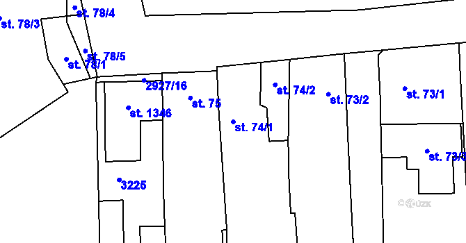 Parcela st. 74/1 v KÚ Kamenný Újezd, Katastrální mapa
