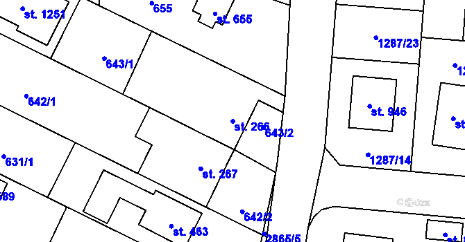 Parcela st. 266 v KÚ Kamenný Újezd, Katastrální mapa