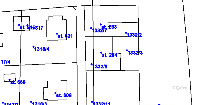 Parcela st. 284 v KÚ Kamenný Újezd, Katastrální mapa