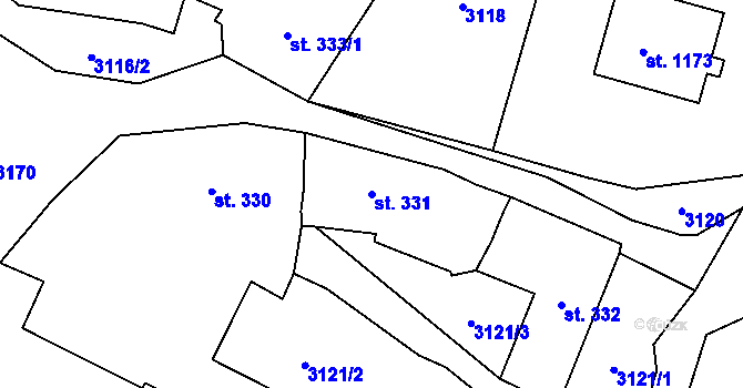Parcela st. 331 v KÚ Kamenný Újezd, Katastrální mapa