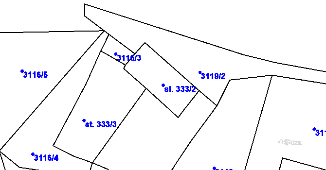 Parcela st. 333/2 v KÚ Kamenný Újezd, Katastrální mapa