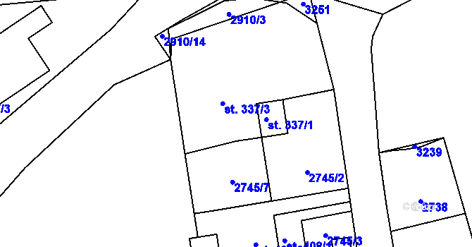 Parcela st. 337/3 v KÚ Kamenný Újezd, Katastrální mapa