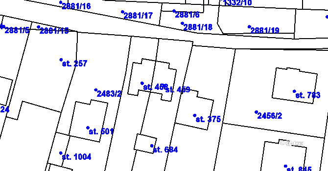 Parcela st. 459 v KÚ Kamenný Újezd, Katastrální mapa