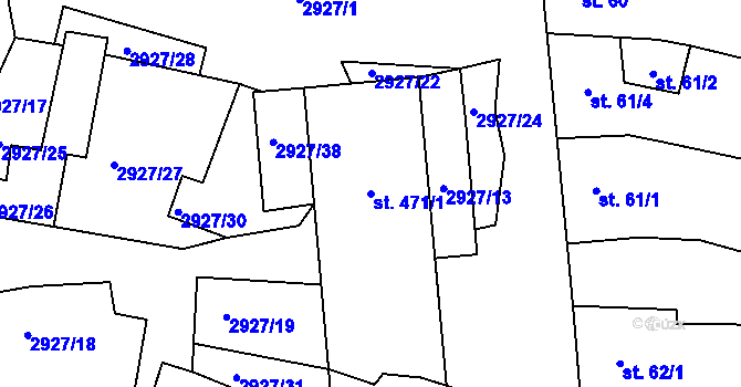 Parcela st. 471/1 v KÚ Kamenný Újezd, Katastrální mapa