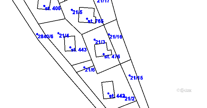 Parcela st. 476 v KÚ Kamenný Újezd, Katastrální mapa