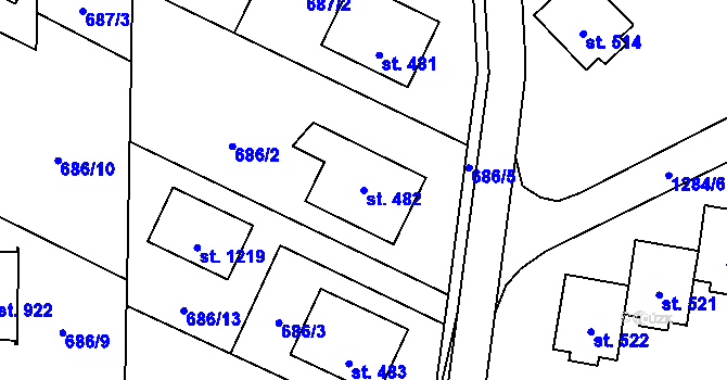 Parcela st. 482 v KÚ Kamenný Újezd, Katastrální mapa